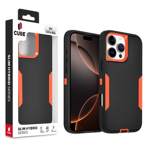 Cube® - Apple iPhone 16 Pro Max (6.9) - Black Heavy Duty Rugged Cover PC with Soft Orange TPU Protective Bumper in Cube Retail Box (1103059) (MSRP 39.99)
