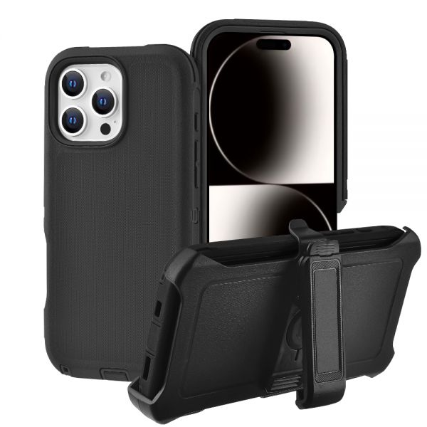 Cube® - Apple iPhone 16 Pro Max (6.9) - Tough Pro Case with Holster Clip - Black PC Hard Cover with Soft Black TPU Bumper In Premium Box Packaging (1103064) (MSRP 49.99)