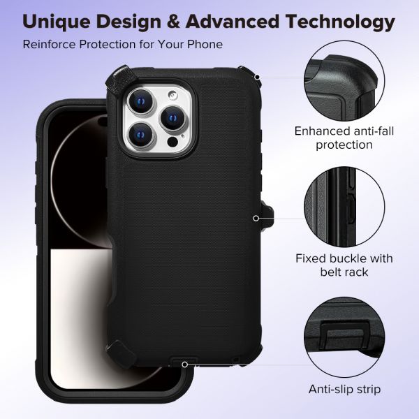 Cube® - Apple iPhone 16 Pro Max (6.9) - Tough Pro Case with Holster Clip - Black PC Hard Cover with Soft Black TPU Bumper In Premium Box Packaging (1103064) (MSRP 49.99)