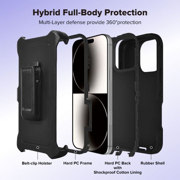 Cube® - Apple iPhone 16 Pro Max (6.9) - Tough Pro Case with Holster Clip - Black PC Hard Cover with Soft Black TPU Bumper In Premium Box Packaging (1103064) (MSRP 49.99)