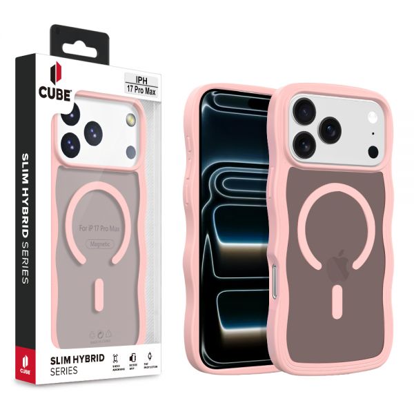 Cube-Apple iPhone 17 Pro Max (6.9)- Pink Translucent Hard Cover with Pink Wave Edge Grip Matte TPU Bumper Compatible with MagSafe Charger in Cube Retail Box (1103266) (MSRP $49.99)