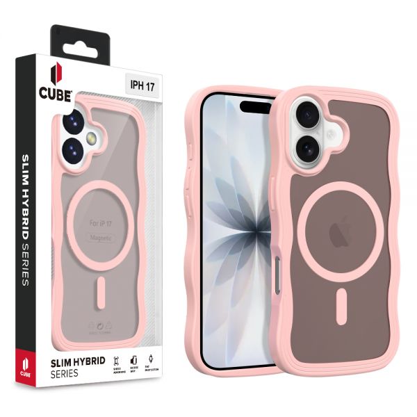 Apple iPhone 17 (6.3)- Pink Translucent Hard Cover with Pink Wave Edge Grip Matte TPU Bumper Compatible with MagSafe Charger in Cube Retail Box (1103256) (MSRP $39.99)