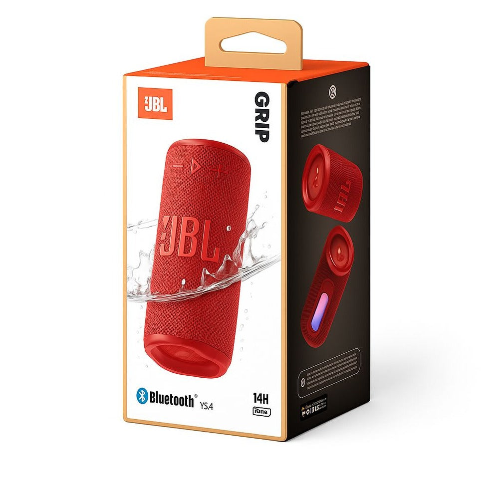 JBL Grip - Compact Bluetooth Speaker with Bold JBL Pro Sound and Ambient Light, up to 14 Hours of Playtime, Water, Dust and Drop-Proof (IP68), & Multi-Speaker Connection (RED) ( 1107488) (MSRP $159.99)