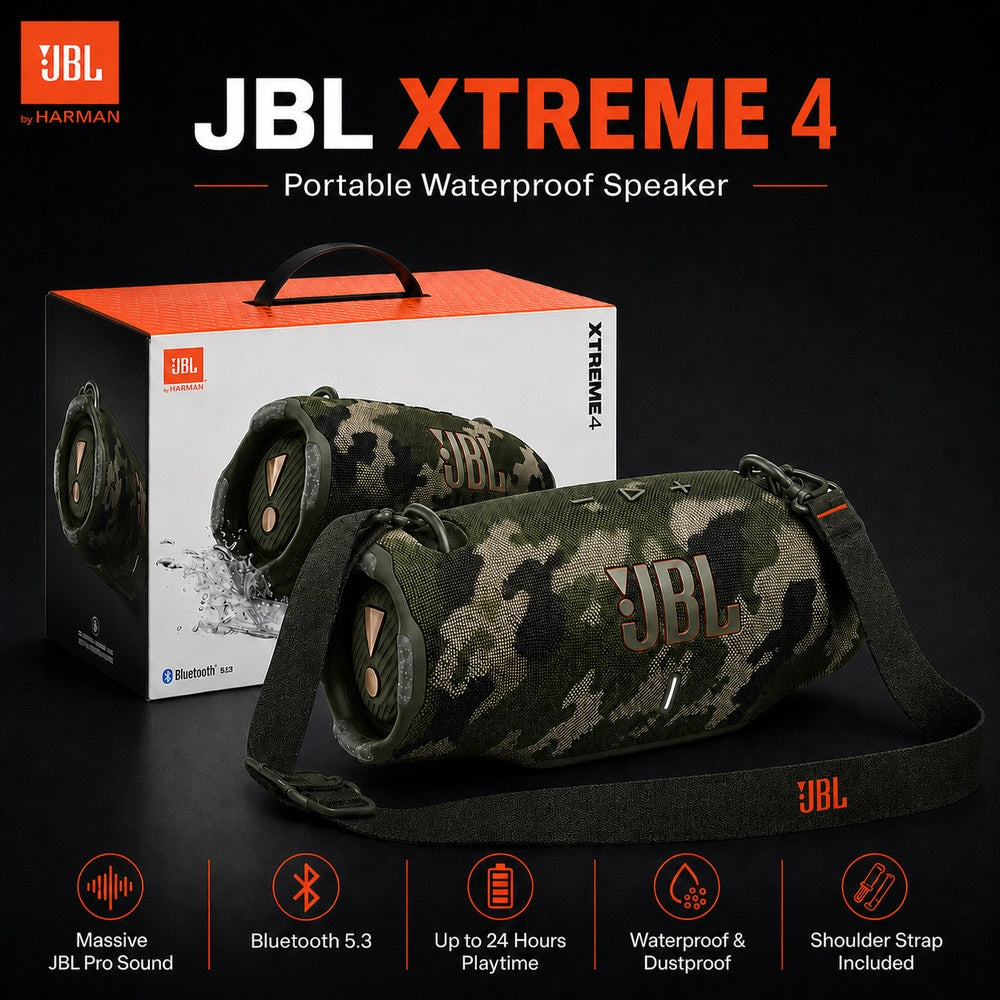 JBL Xtreme 4 Portable waterproof speaker with massive JBL Pro Sound and a convenient shoulder strap CAMO (1107905) (MSRP $349.99)