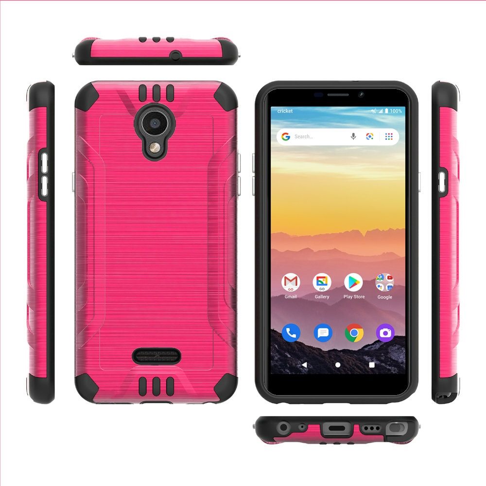 Cricket Debut 4G LTE 5.5inch, Cricket Vision 3 Strong Tough Magnetic Metallic Design Hybrid Cover Case - Hot Pink/Black (1101761)
