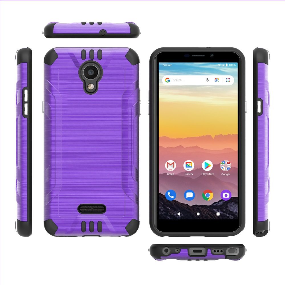 Cricket Debut 4G LTE 5.5inch, Cricket Vision 3 Strong Tough Magnetic Metallic Design Hybrid Cover Case - Purple/Black (1101762)