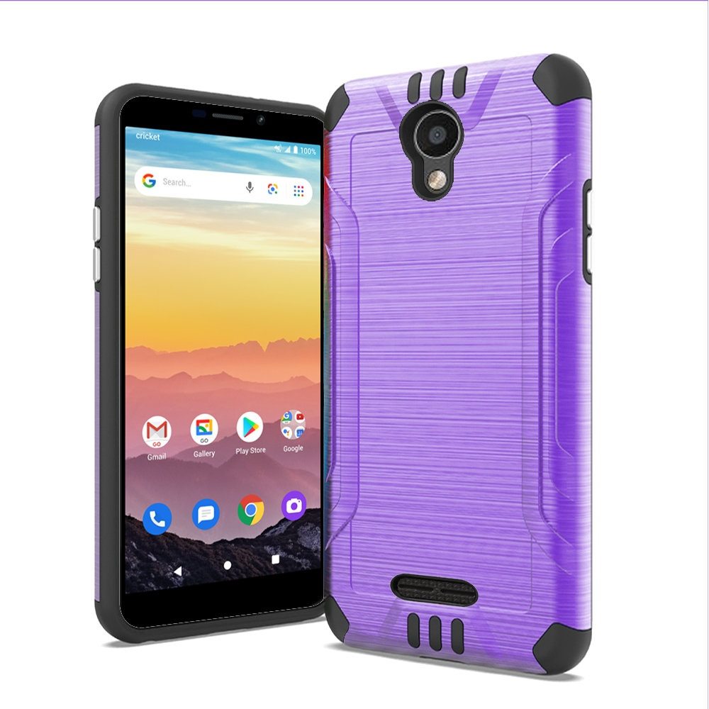 Cricket Debut 4G LTE 5.5inch, Cricket Vision 3 Strong Tough Magnetic Metallic Design Hybrid Cover Case - Purple/Black (1101762)