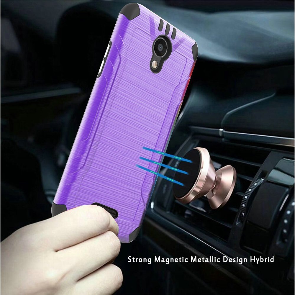 Cricket Debut 4G LTE 5.5inch, Cricket Vision 3 Strong Tough Magnetic Metallic Design Hybrid Cover Case - Purple/Black (1101762)
