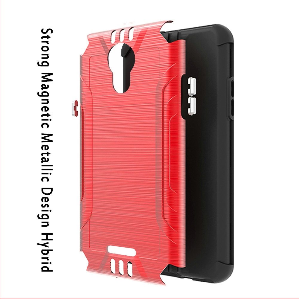 Cricket Debut 4G LTE 5.5inch, Cricket Vision 3 Strong Tough Magnetic Metallic Design Hybrid Cover Case - Red/Black (1101763)