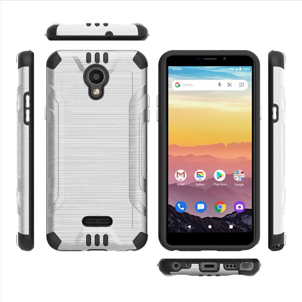 Cricket Debut 4G LTE 5.5inch Strong Tough Magnetic Metallic Design Hybrid Cover Case - Silver/Black (1102332)
