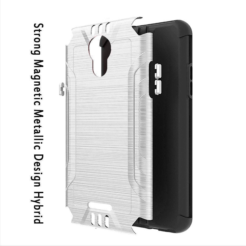 Cricket Debut 4G LTE 5.5inch Strong Tough Magnetic Metallic Design Hybrid Cover Case - Silver/Black (1102332)