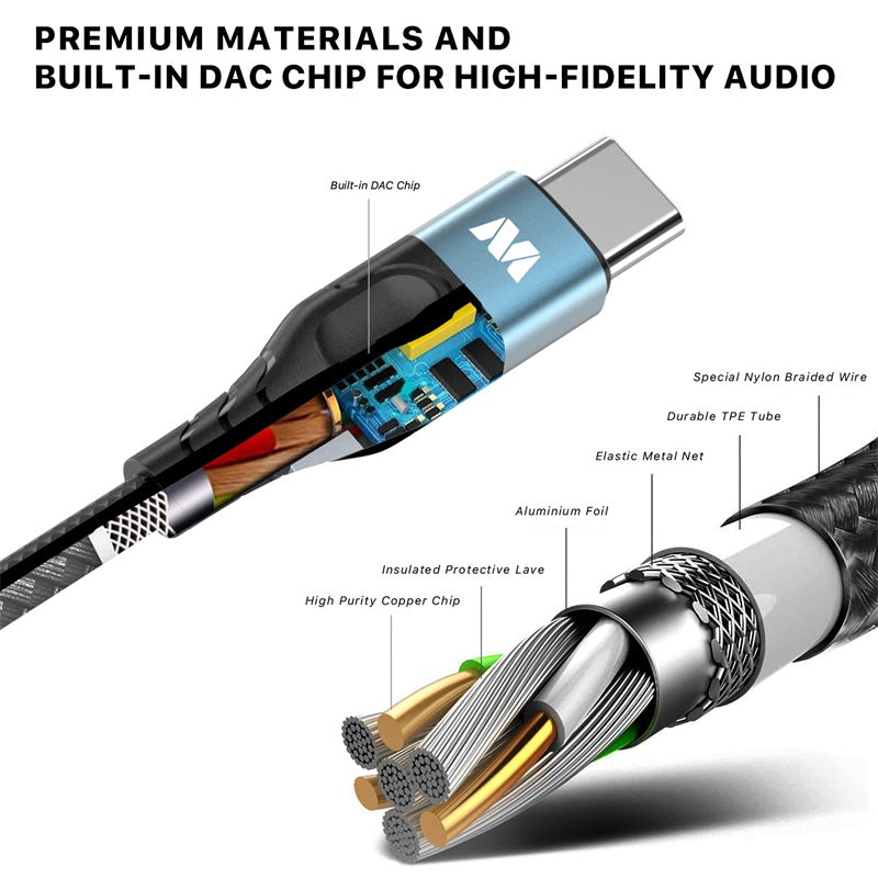 MyBat USB-C to 3.5mm Male Audio Cable (L=4 FT) - Black (1106336)