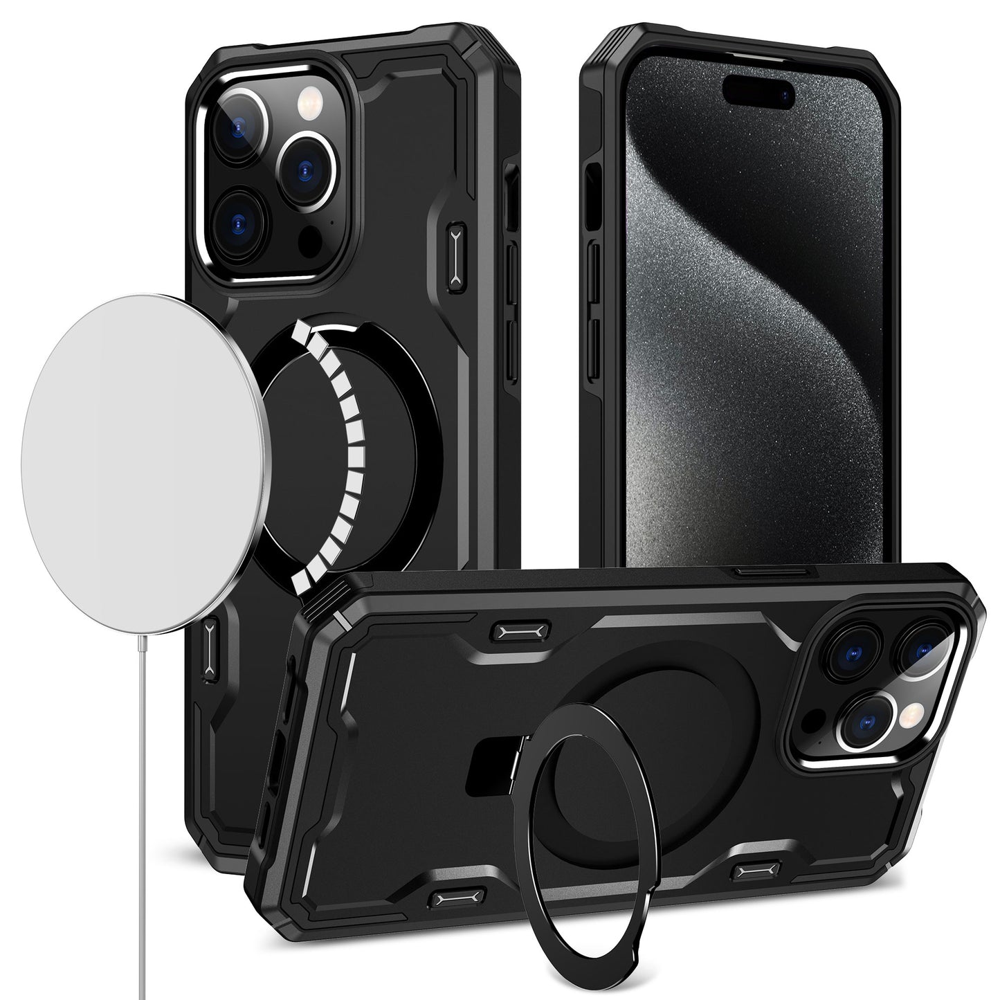 iPhone 12 & iPhone 12 Pro Magnetic Ring Stand Simplistic Tough Hybrid Case Cover - Black (1106647)
