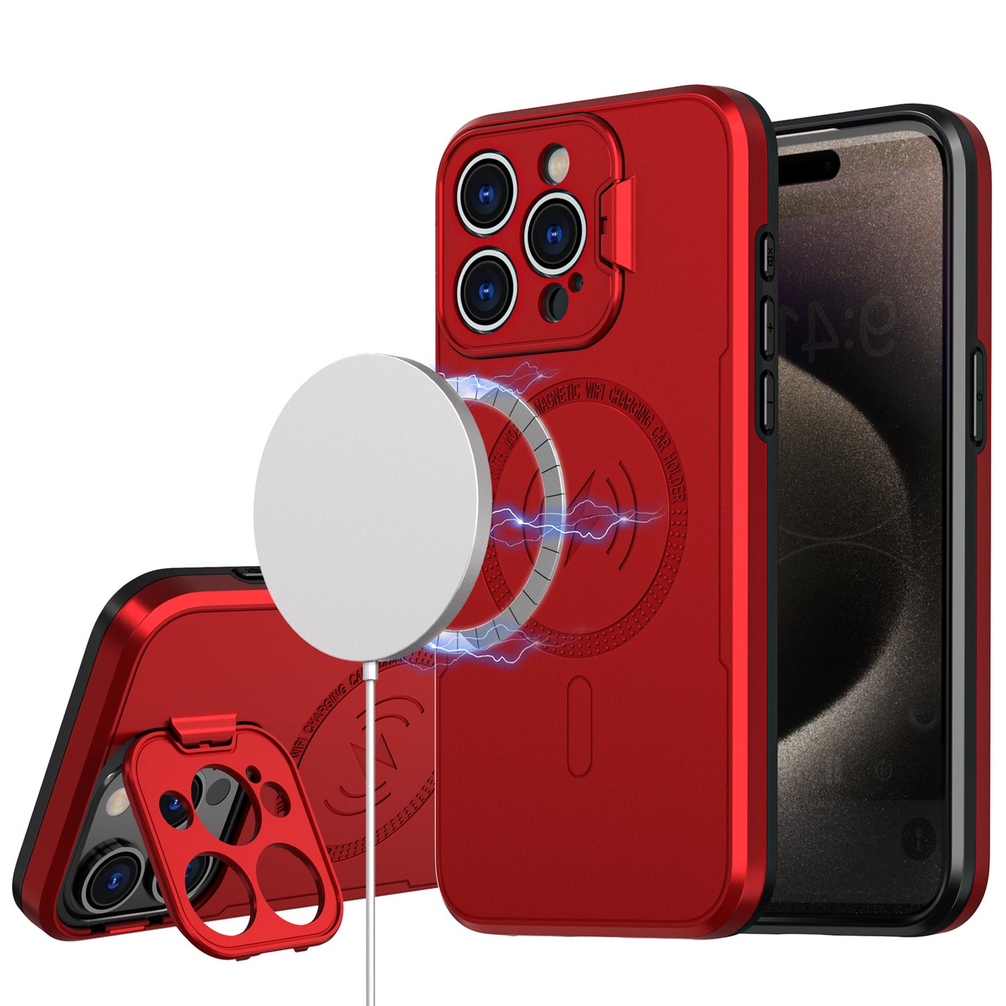iPhone 11 (XI6.1) Magnetic Ring Circle Camera Cap KickStand Hybrid UV Paint Matte Finish Case - Red (1107069)