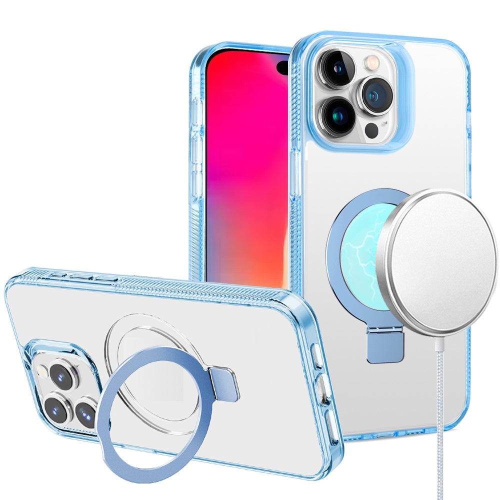iPhone 16 Pro 6.3 inch Dotted Edged Line Transparent HQ Magnetic Ring Stand Hybrid - Light Blue (1107224)
