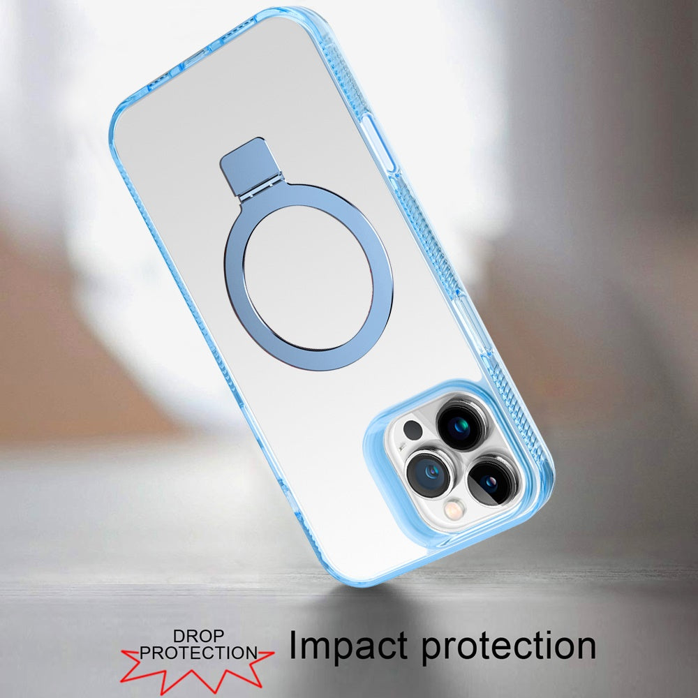 iPhone 16 Pro 6.3 inch Dotted Edged Line Transparent HQ Magnetic Ring Stand Hybrid - Light Blue (1107224)