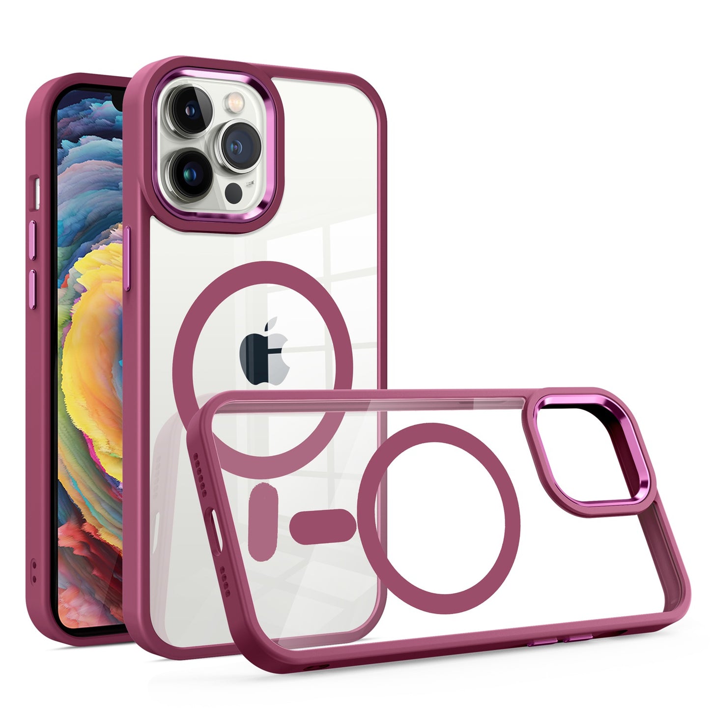 iPhone 15 Pro Max Greatest Clear Acrylic Thick Metal Button Hybrid - Burgundy (1106188)
