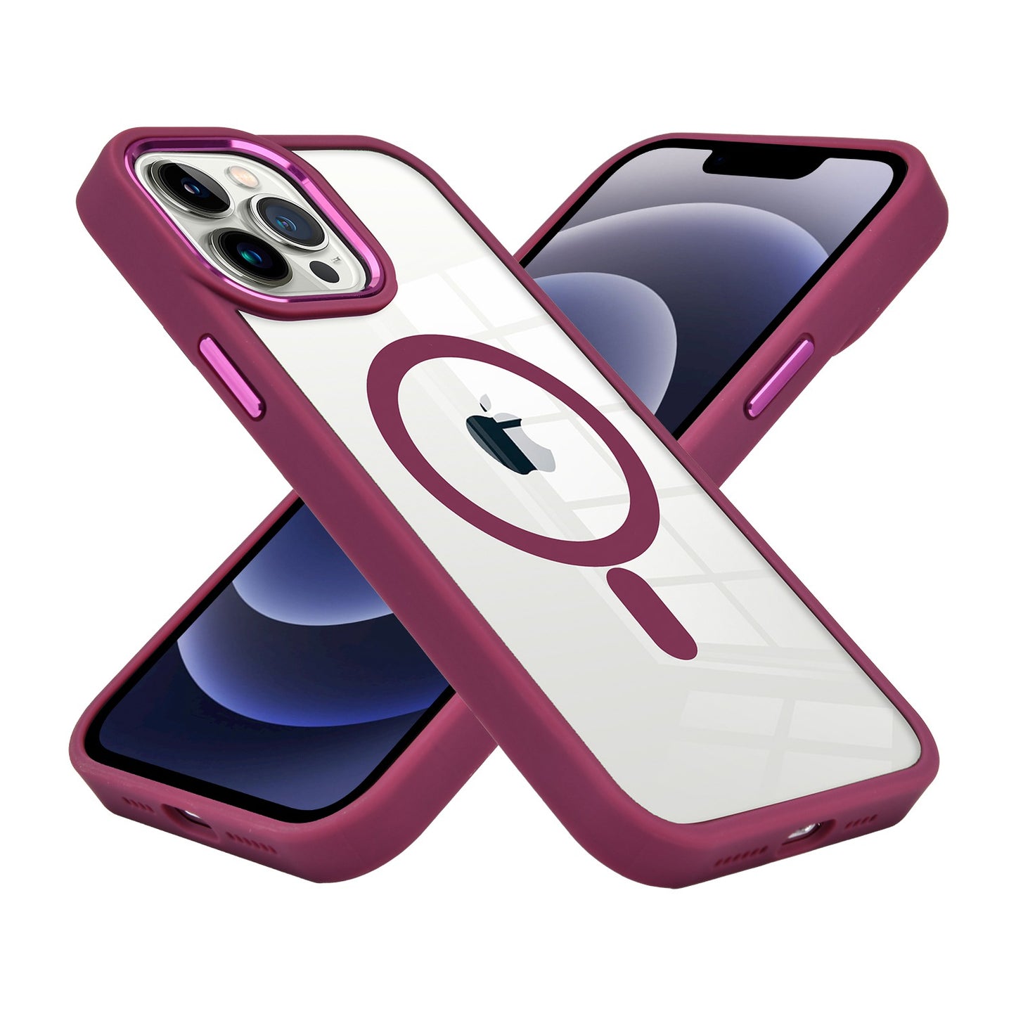 iPhone 15 Pro Max Greatest Clear Acrylic Thick Metal Button Hybrid - Burgundy (1106188)