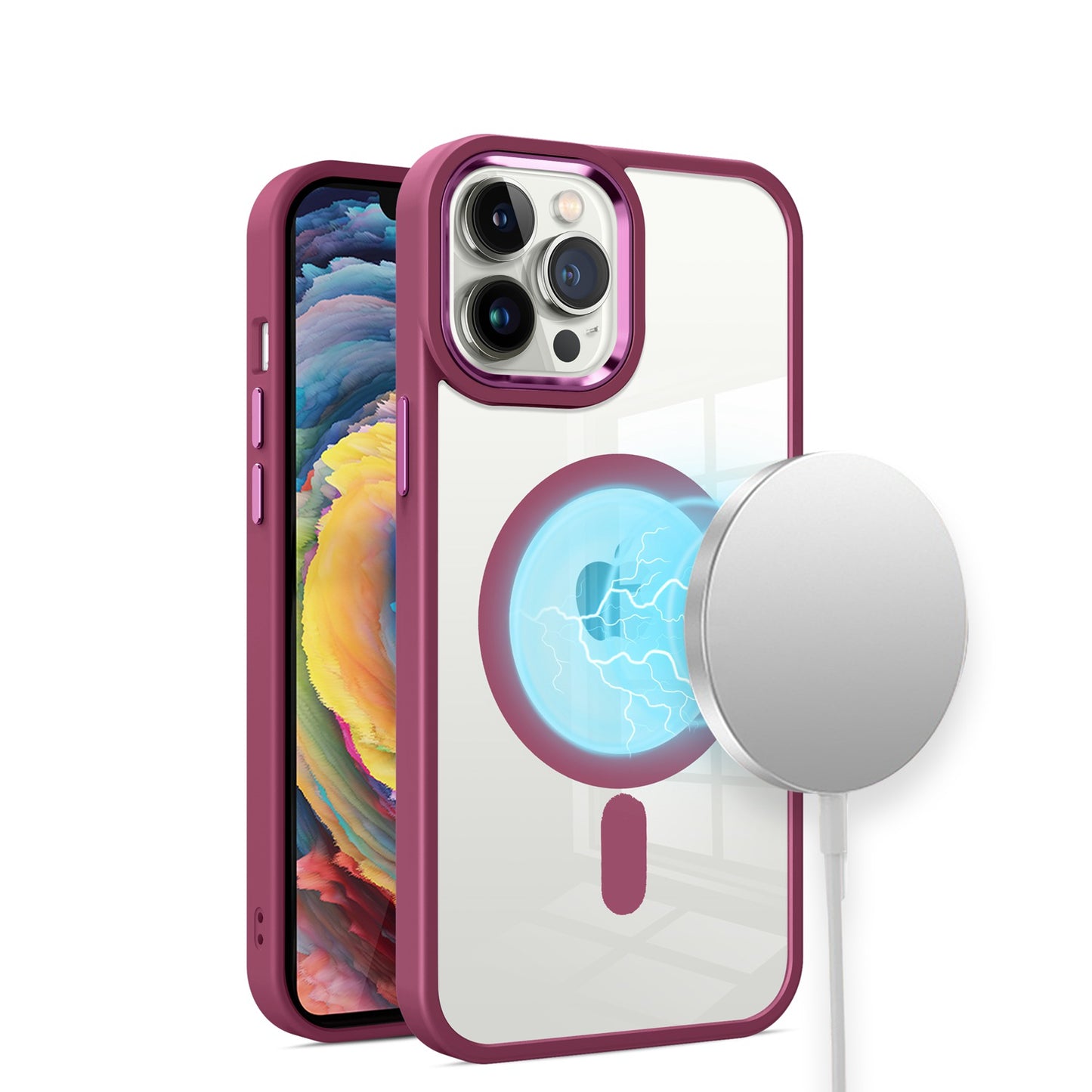 iPhone 15 Pro Max Greatest Clear Acrylic Thick Metal Button Hybrid - Burgundy (1106188)