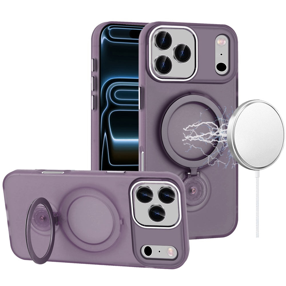 Apple iPhone 18/17 Pro Max MagSafe Compatible Hoop 360 degree Ring Stand HD Transparent Chrome Hybrid Case Cover - Purple (1108210) MSRP (59.99)