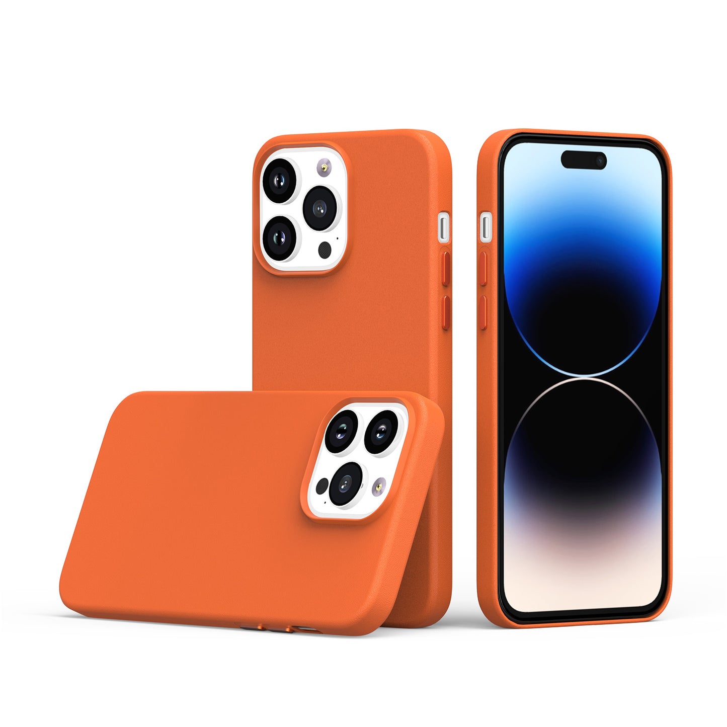 Apple iPhone 11 (XI6.1) MagSafe Compatible Original Invisible Circle Premium PU Leather Case With Colored Metal Buttons - Orange (1105728)