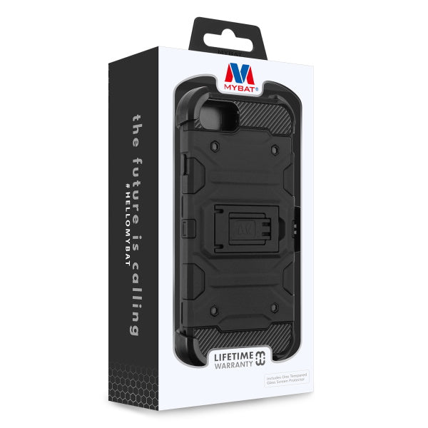 Apple iPhone 8/7 / SE (2020) MyBat 3-in-1 Storm Tank Hybrid Protector Cover Combo with Black Holster & Tempered Glass Screen Protector Military-Grade Certified - Black (1102509)