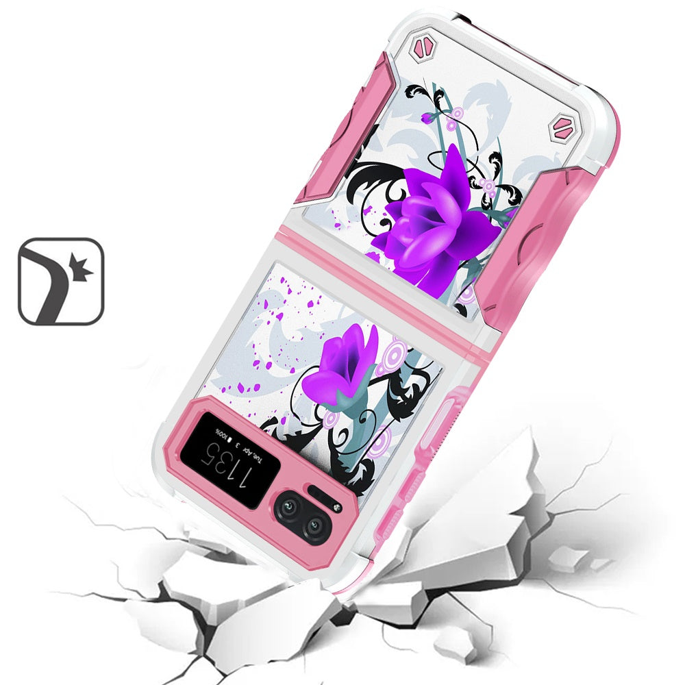 Motorola Razr 2023 METKASE Premium Exquisite Design Hybrid in Slide-Out Package - Rose Pink Floral (1106758)