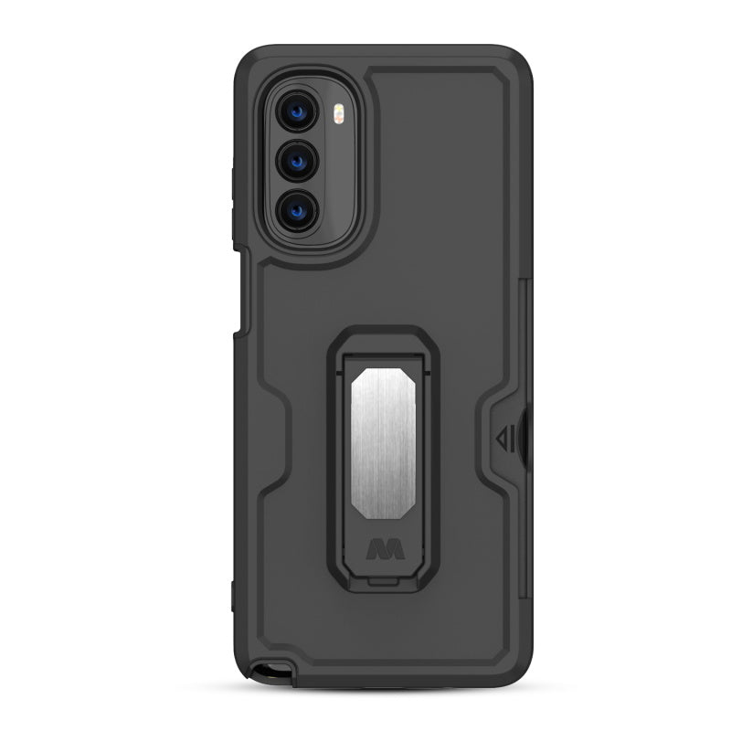 Motorola Moto G Stylus 5G (2022) MyBat Grip Stand Protector Case Combo (with Black Holster & Card Wallet) - Black (1103931)