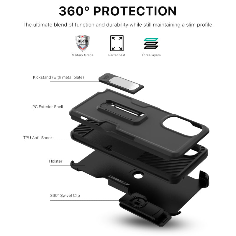 Motorola Moto G Stylus 5G (2022) MyBat Grip Stand Protector Case Combo (with Black Holster & Card Wallet) - Black (1103931)