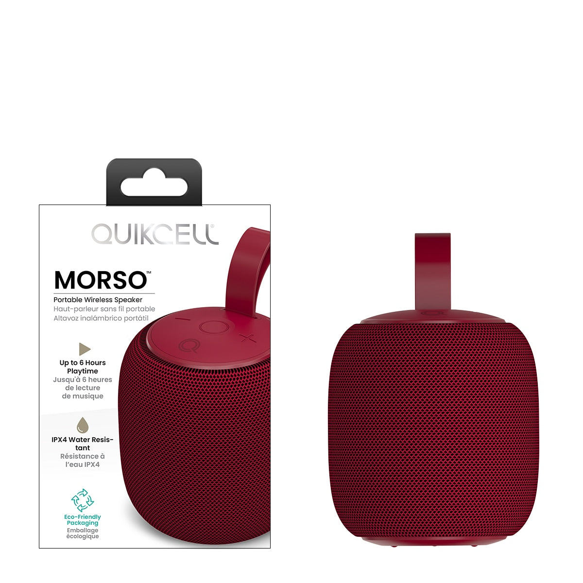 Quikcell Morso Portable Wireless Speaker Red (1103141) (MSRP $39.99)