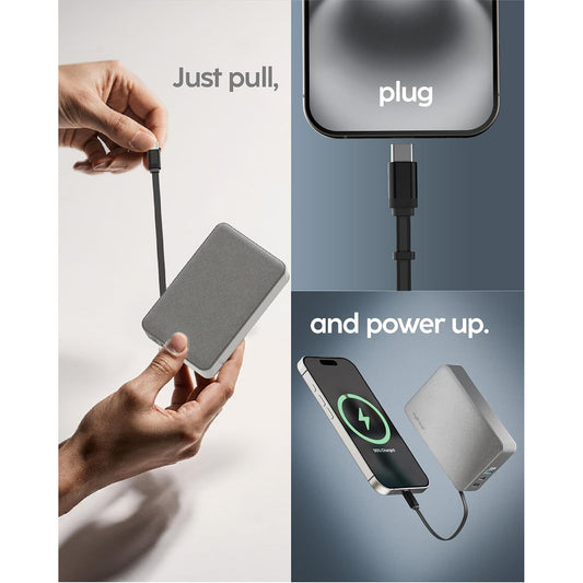 MYCHARGE 10K MAH RETRACTACHARGER POWER BANK W/ BUILT-IN USB-C CABLE (NO AC) - BLACK ( 1108192) (MSRP $79.99)