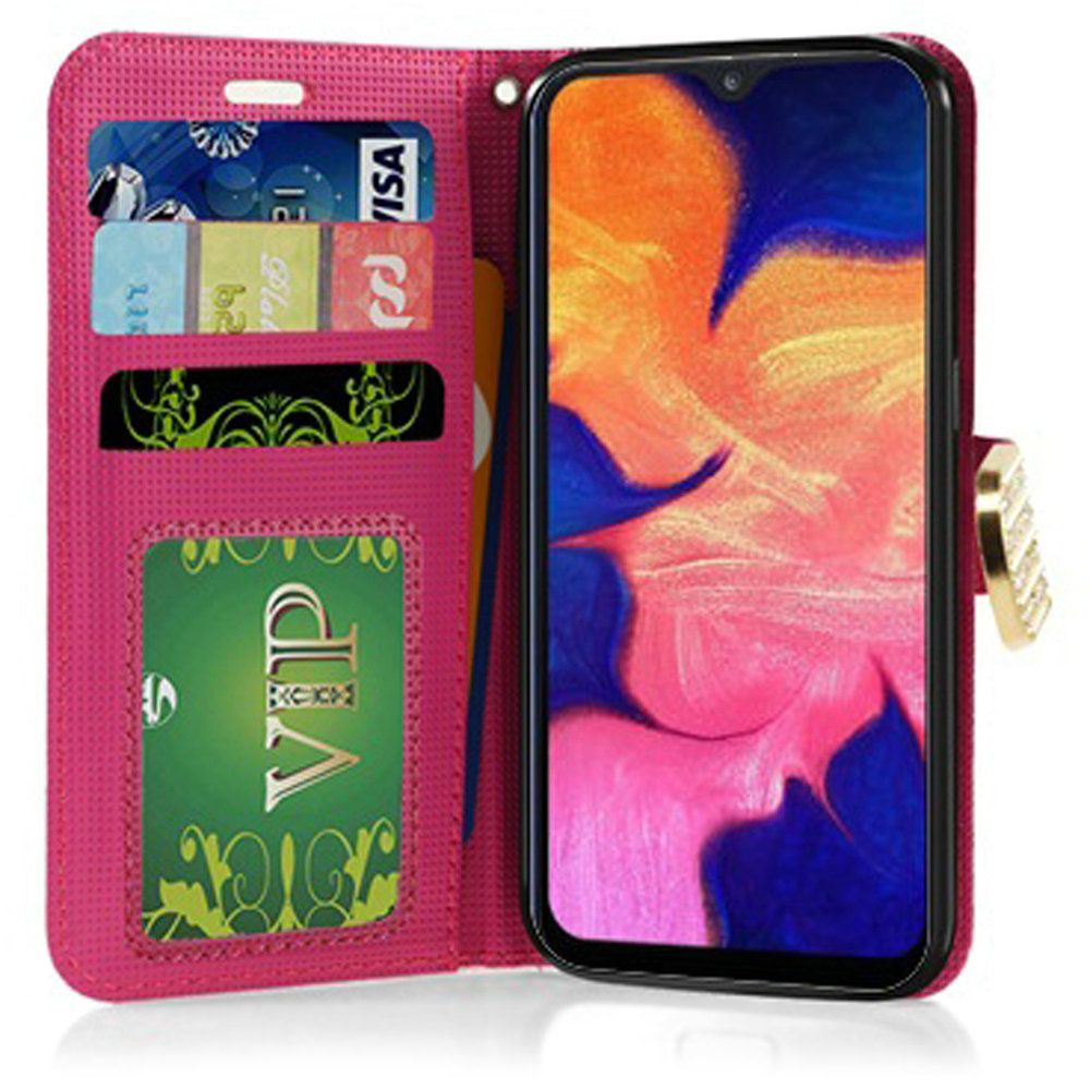 Samsung Galaxy A10e Bling Flip Credit Card Design Wallet - Purple Lily (83)