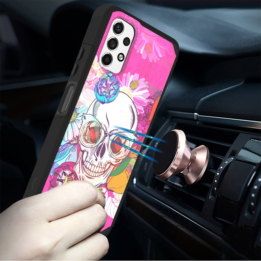 Samsung A23 5G Tough Strong MetKase Hybrid (Magnet Mount Friendly) Case Cover - Skull Floral (1105096)