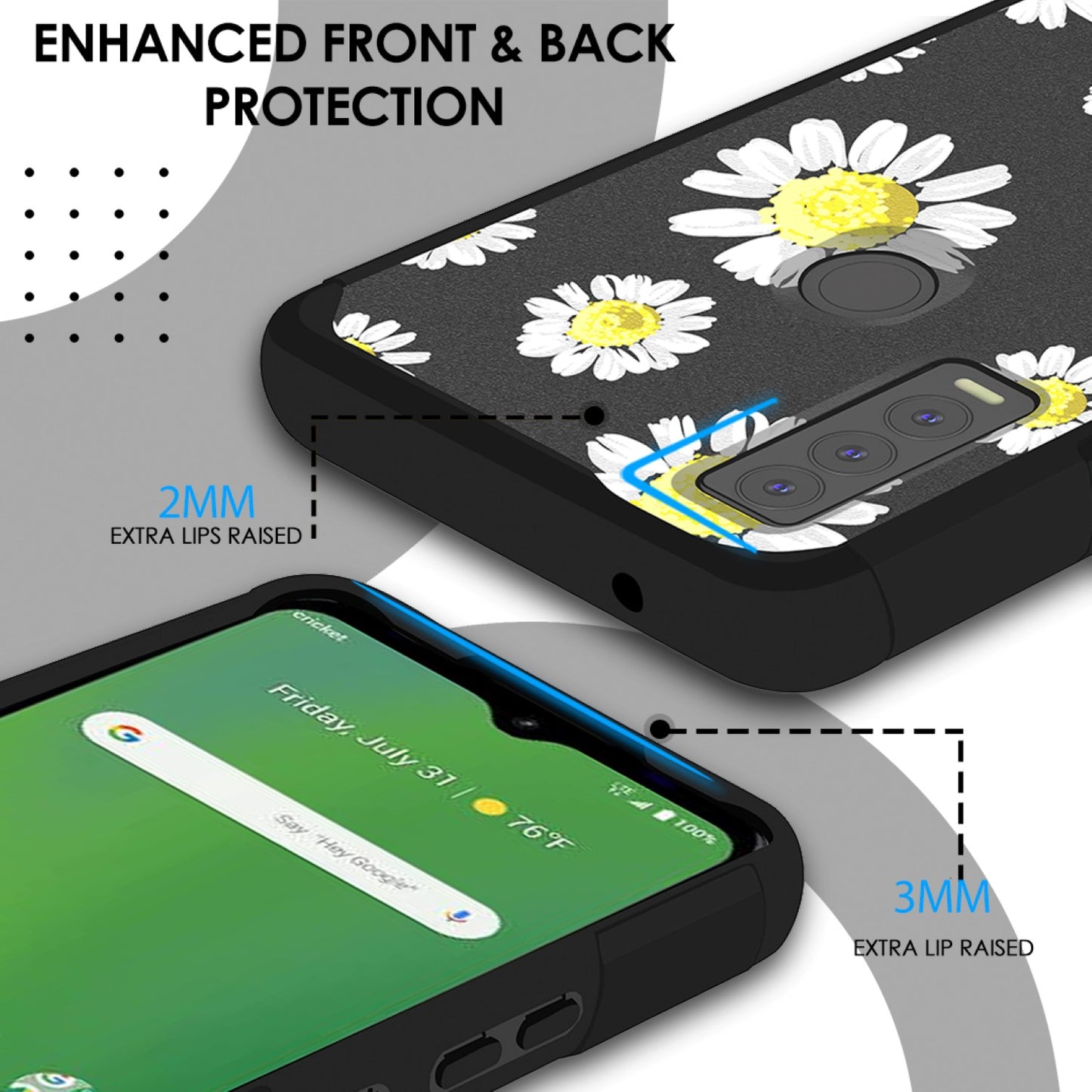 Cricket Ovation 3 Tough Strong MetKase Hybrid (Magnet Mount Friendly) Case Cover - Chamomile Flowers (1105265)