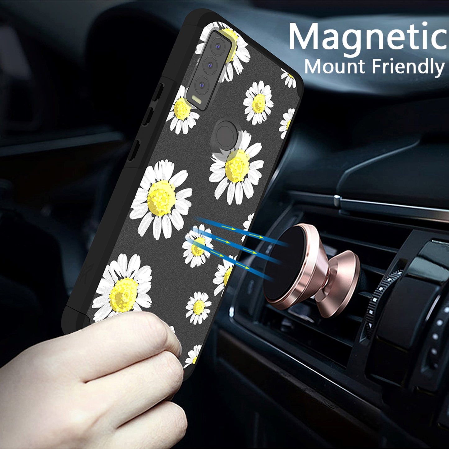 Cricket Ovation 3 Tough Strong MetKase Hybrid (Magnet Mount Friendly) Case Cover - Chamomile Flowers (1105265)