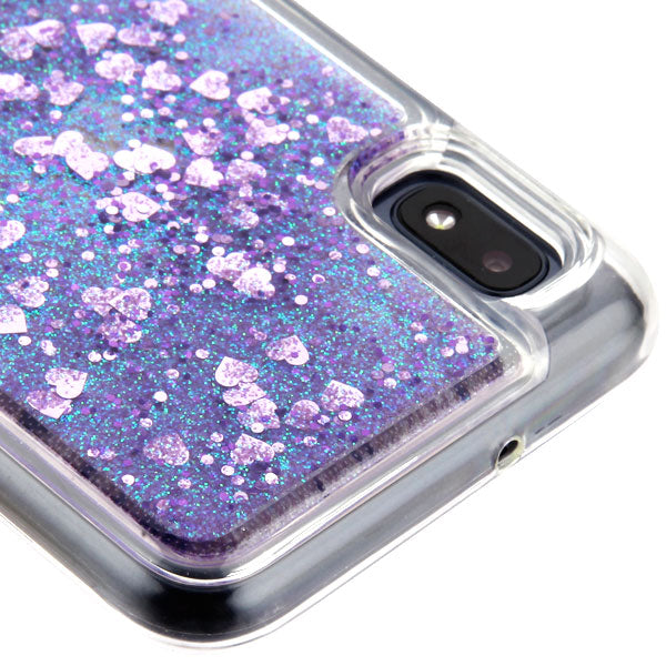 SAMSUNG A10E - Hearts & Purple Quicksand Glitter Hybrid Protector Cover (9496)