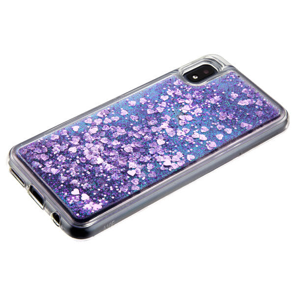 SAMSUNG A10E - Hearts & Purple Quicksand Glitter Hybrid Protector Cover (9496)