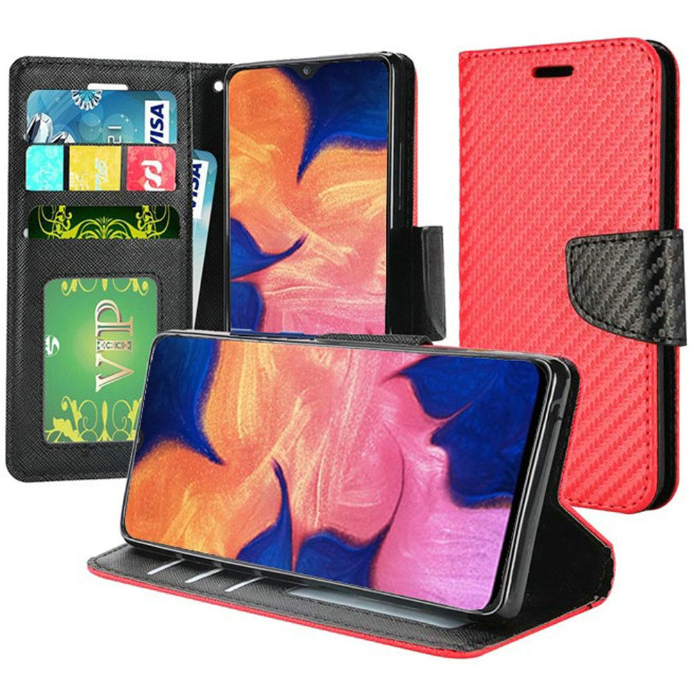 Samsung Galaxy A10e Wallet Flip Case Textured Carbon Fiber - Red (9449)
