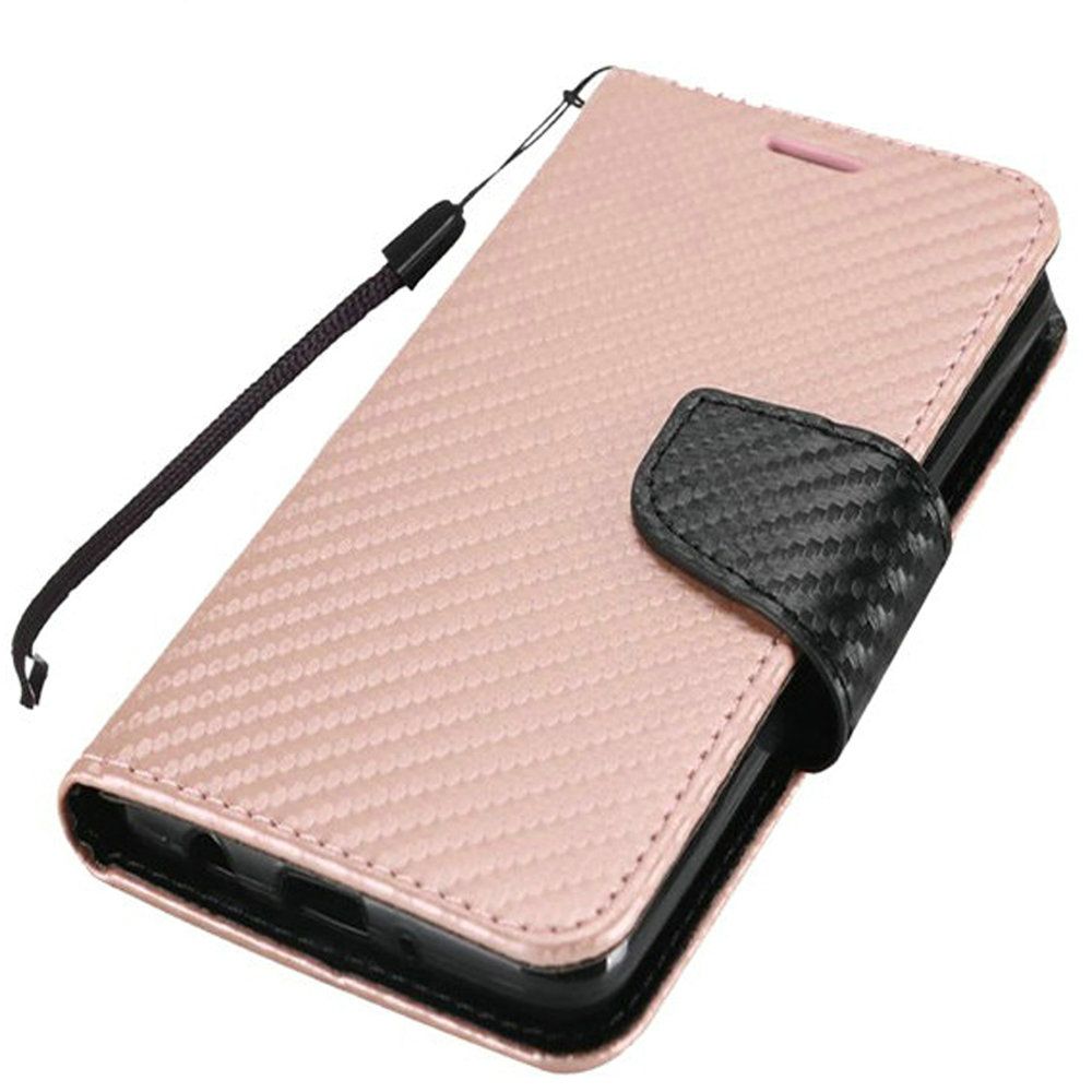 Samsung Galaxy A10e Wallet Flip Case Textured Carbon Fiber - Rose Gold (79)