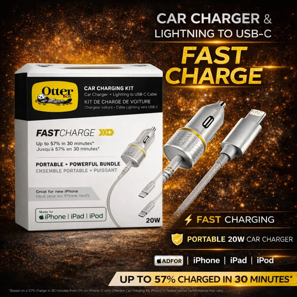 OTTERBOX 20W CAR CHARGER WITH LIGHTNING CABLE WHITE ( 1107894) (MSRP $59.99)