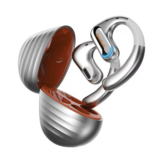 OpenRock Pro Open-Ear Bluetooth Air-Conduction Sport Earbuds with Microphone and Charging Case 46 Hours Playtime - Silver ( 1107525) (MSRP $129.99)