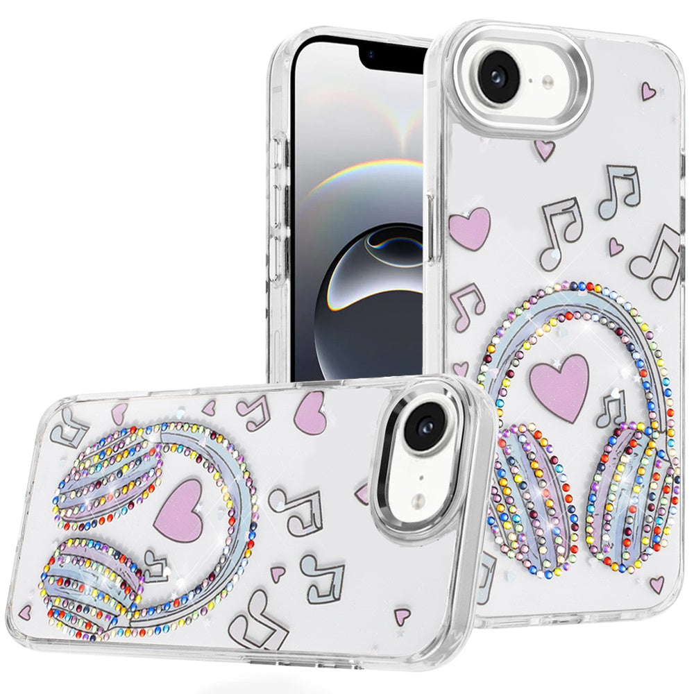 iPhone 17E / 16E Resin Epoxy Design Diamond Metal Edged Hybrid Case - G ( 1107635) (MSRP $49.99)