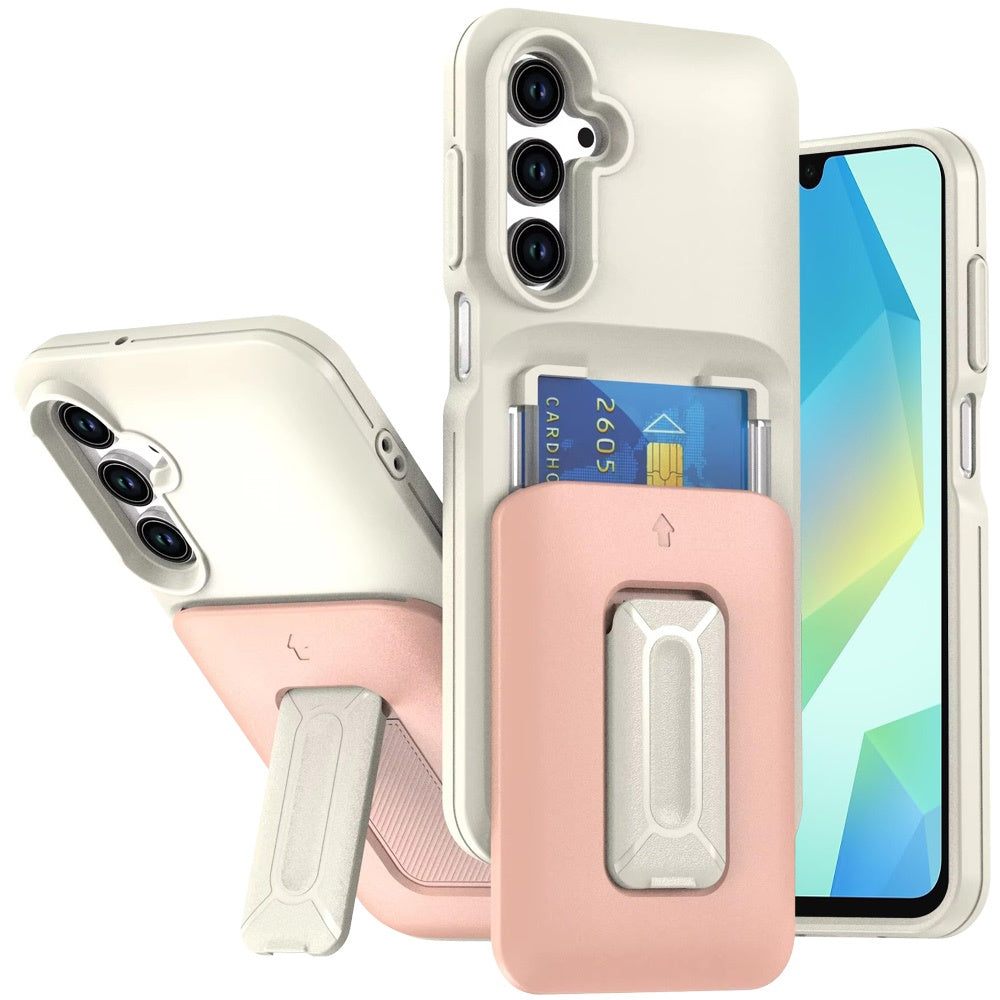 Samsung A16 5G Card Holder (2X) with Wrist Strap Hybrid With KickStand - Beige+Light Pink ( 1103671) (MSRP $49.99)