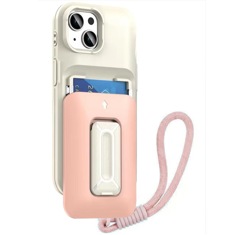 iPhone 13/14/15 Card Holder (2X) with Wrist Strap Hybrid With KickStand - Beige+Light Pink (1103086) (MSRP 39.99)