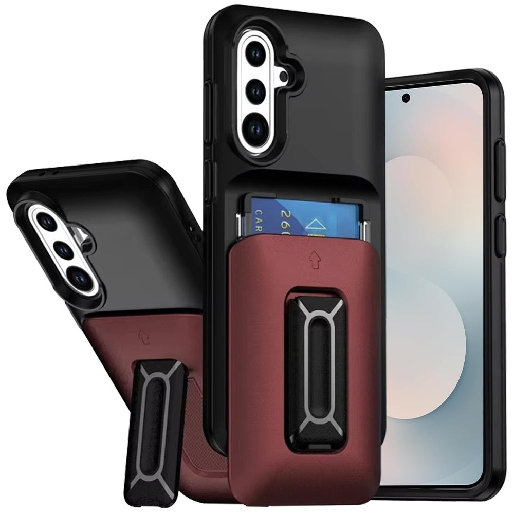 Samsung s25 FE Card Holder (2X) with Wrist Strap Hybrid With KickStand - Black+Red ( 1103592) (MSRP $49.99)