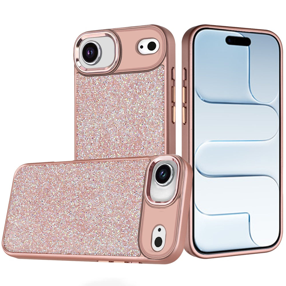 iPhone 17 Air Crystal Glass Diamond with Metallic Buttons and Edges Hybrid Case - Rose Gold ( 1103390) (MSRP $39.99)