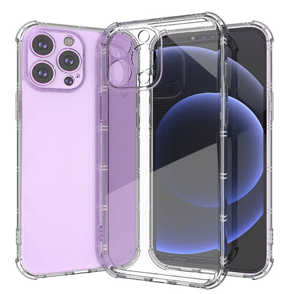 iPhone 15 Shatterproof Transparent Cross Stripes Design Thick TPU Case Cover - Clear (1106071)