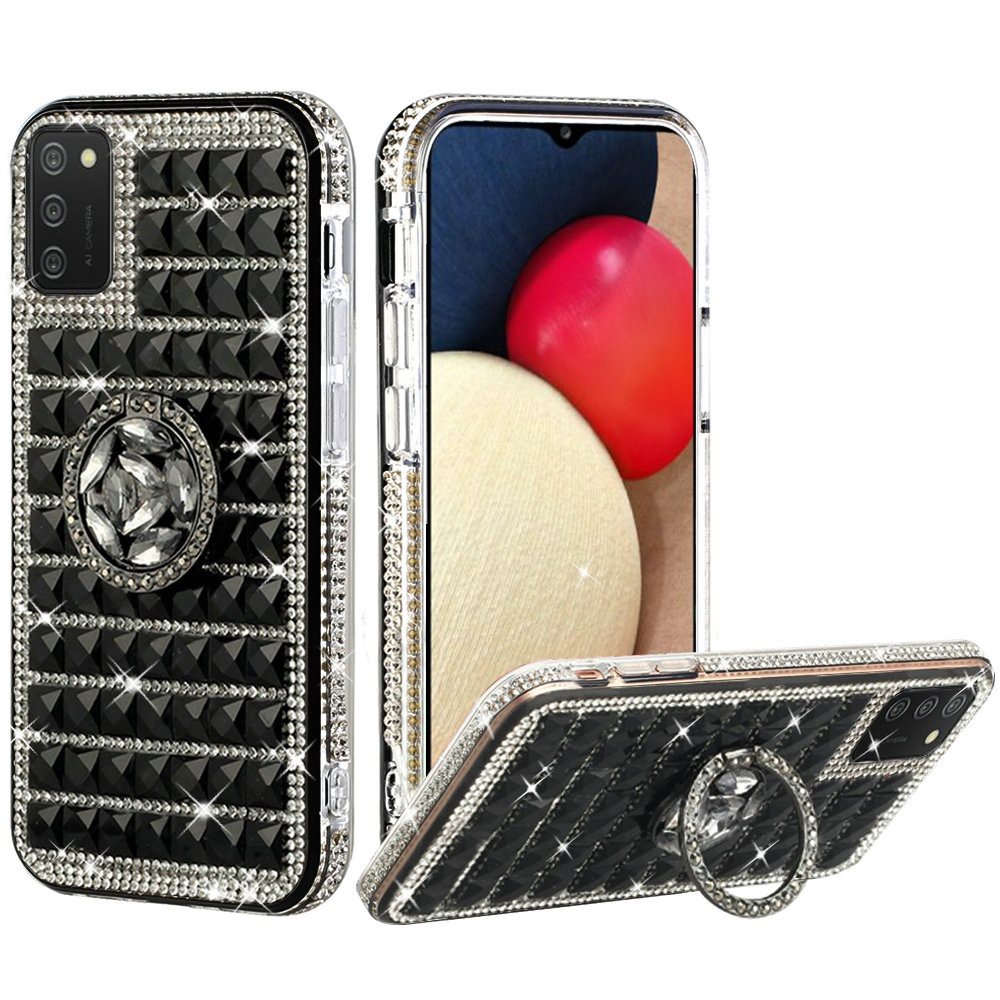 Samsung A02s Trendy Fashion Design Hybrid Case Cover - Ring Stand on Black (1101514)