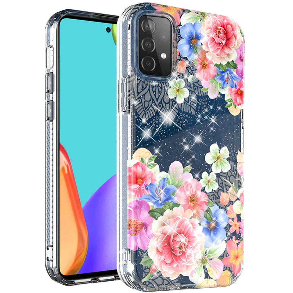 Samsung Galaxy A52 5G 2.5mm Floral Glitter TPU Design Case Cover - Bloom (1101387)