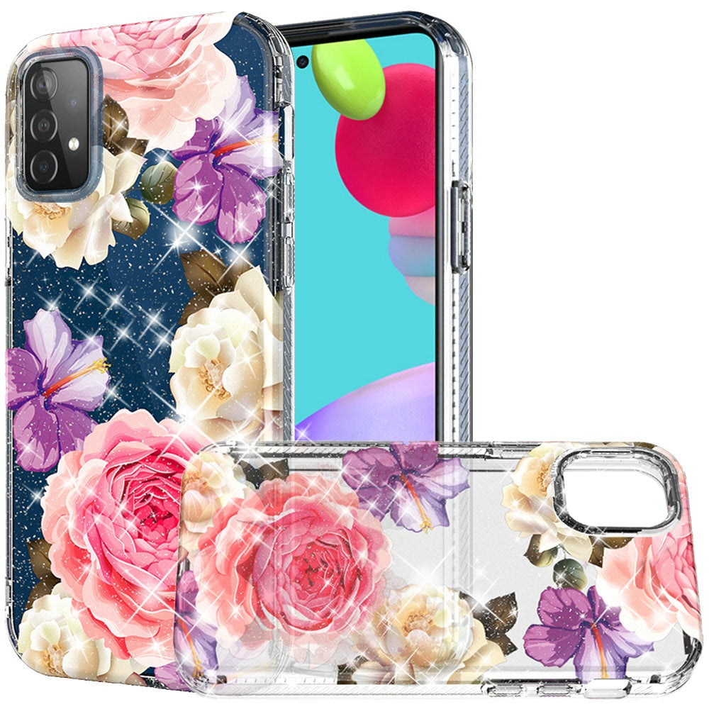 Samsung Galaxy A52 5G BLOOM 2.5mm Floral Glitter TPU Design Case Cover - B (1102916)
